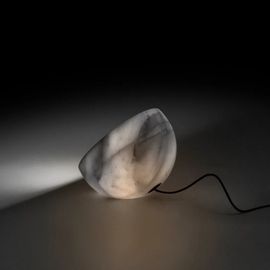The lamp shown from a different angle to display its unique shape.