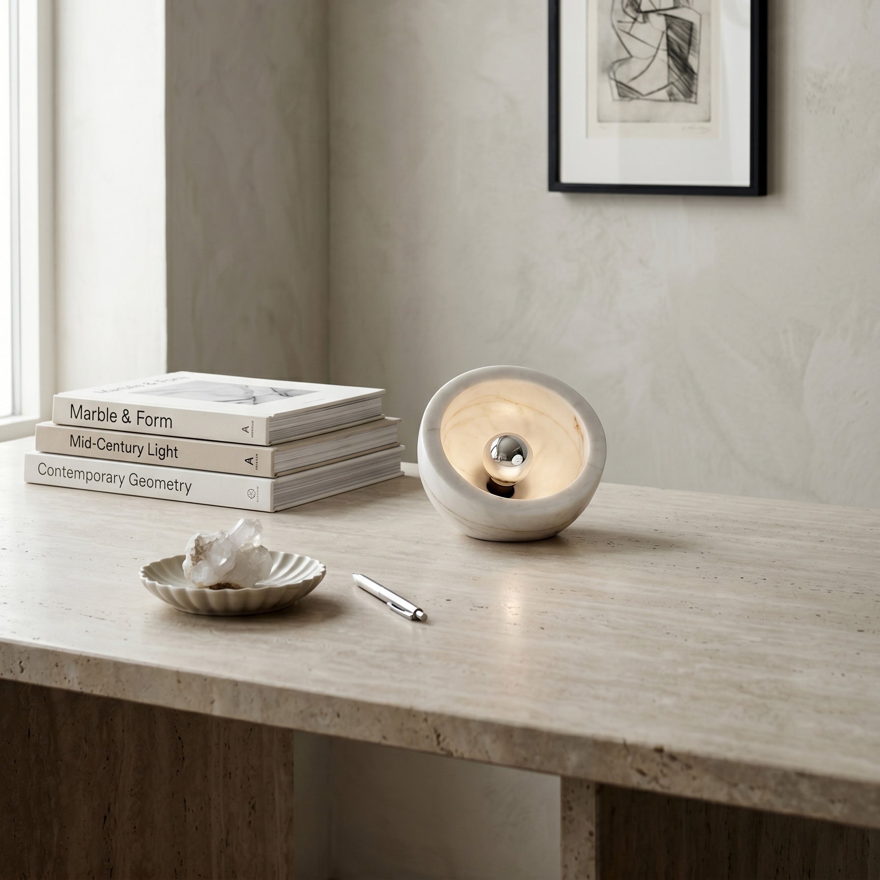 Front view of the minimalist Tsuki Table Lamp on a neutral background.