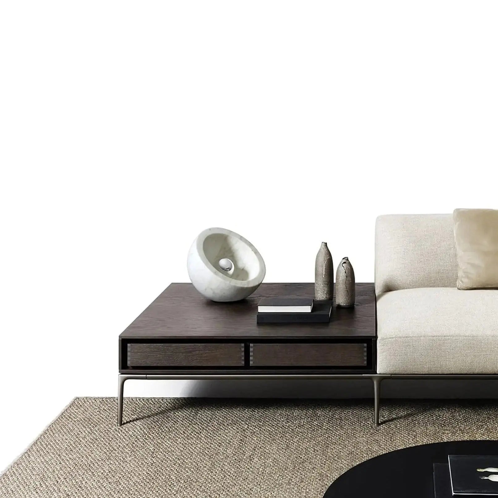 Close-up of the natural veining on the Tsuki Table Lamp's marble body.