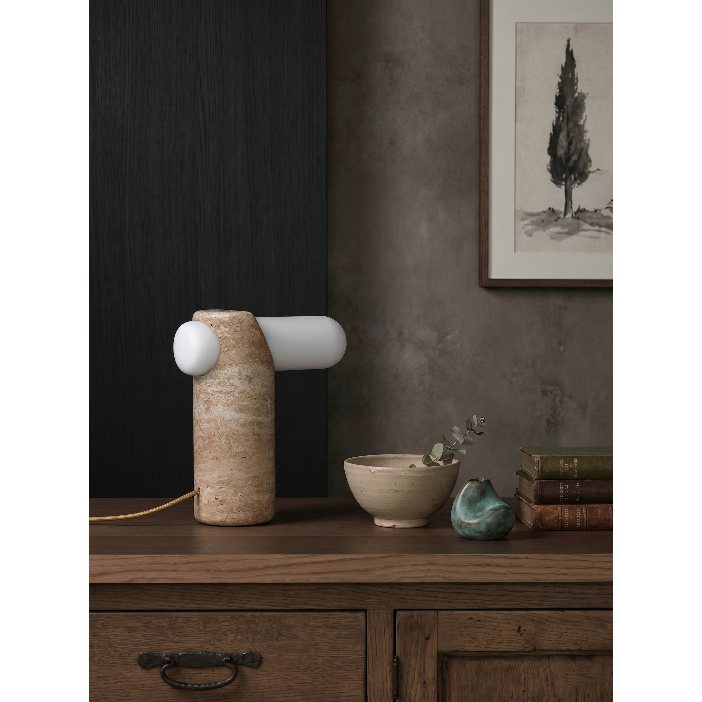 The lamp shown from the back, displaying the power cord.