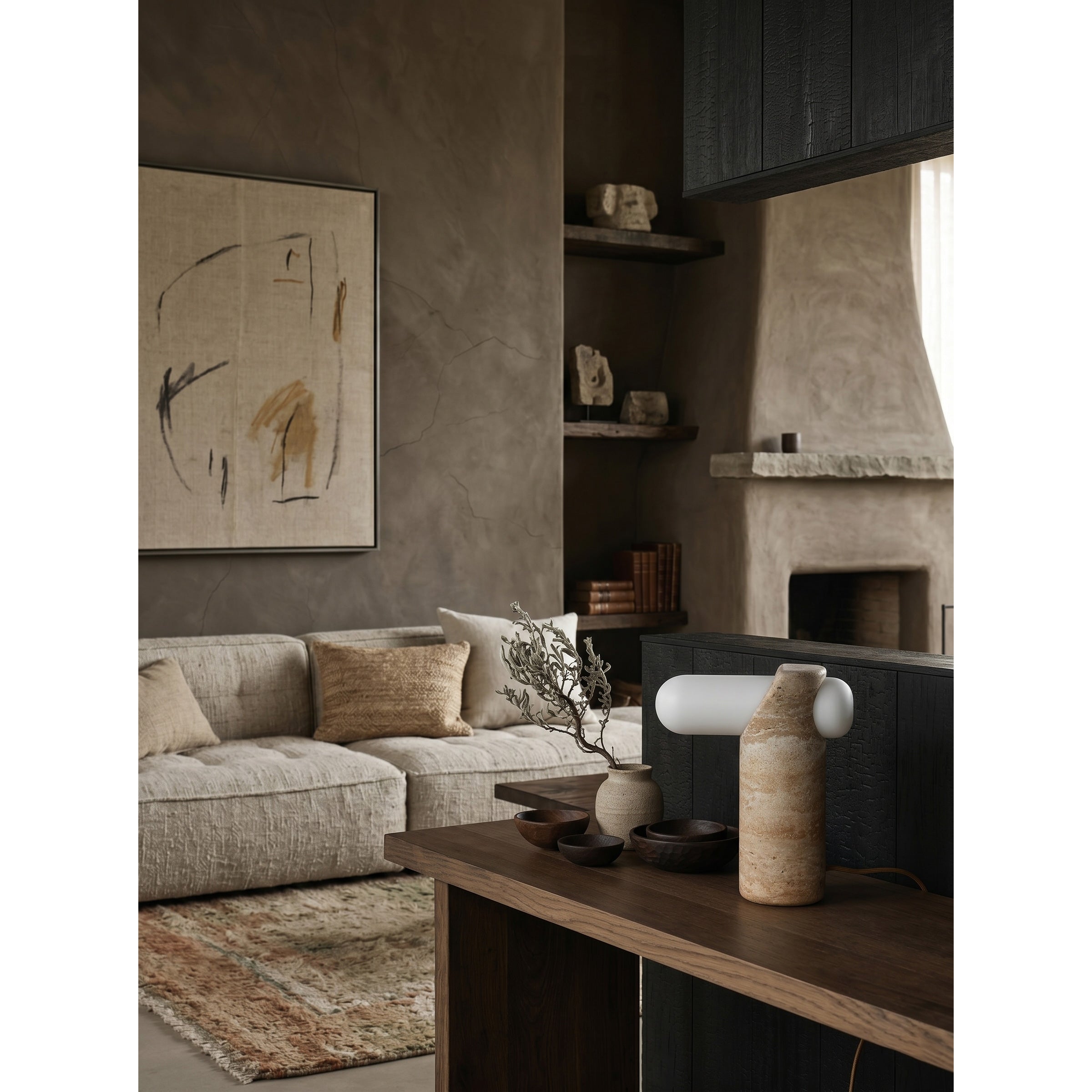 The lamp placed on a chic bedroom nightstand.