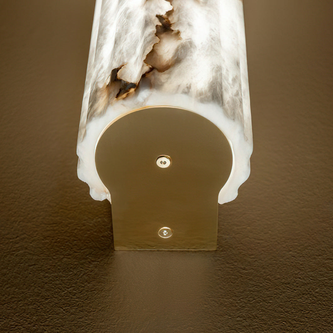 Dimensional line drawing of the vertical alabaster roller wall sconce.