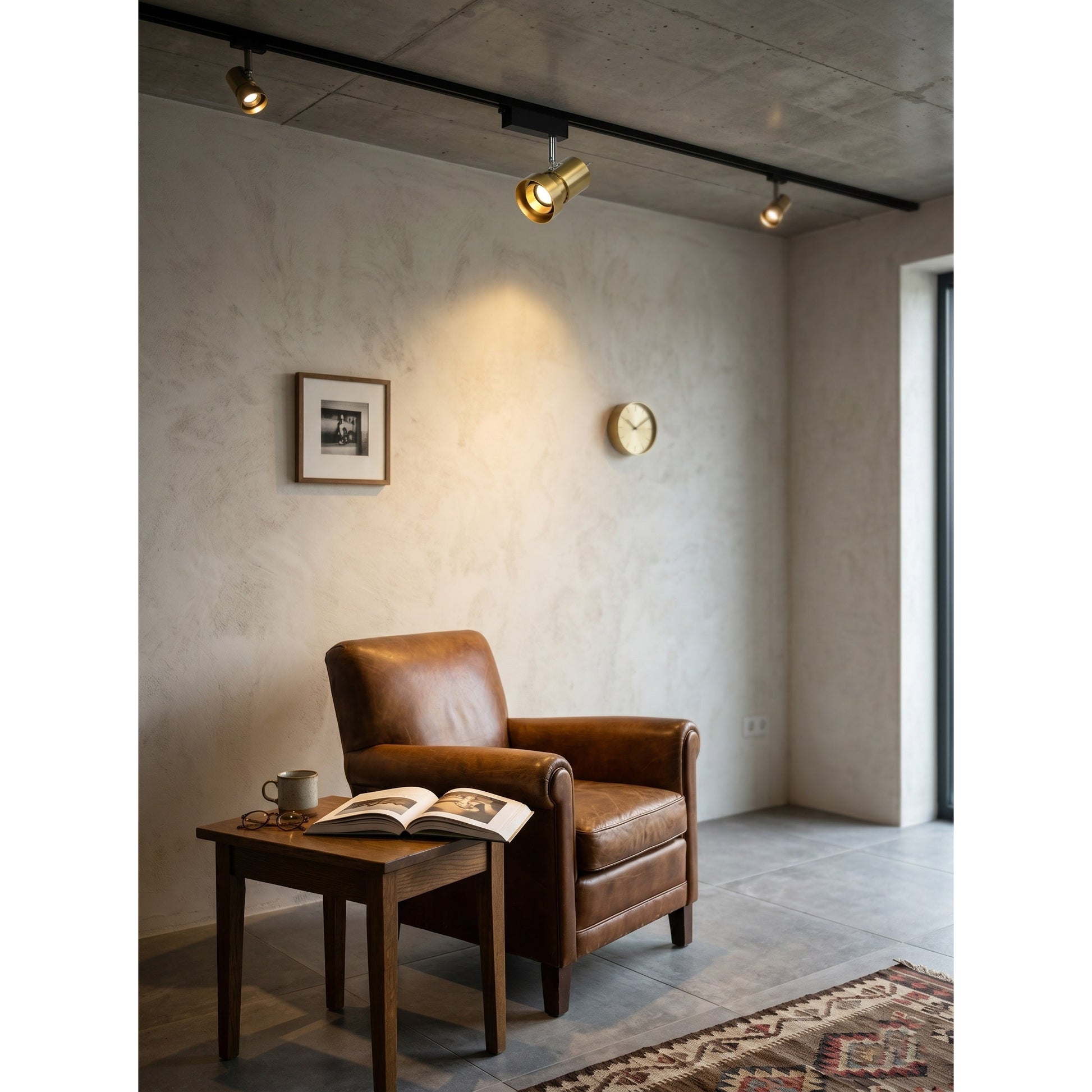 Lifestyle image of the track light in a minimalist living room.