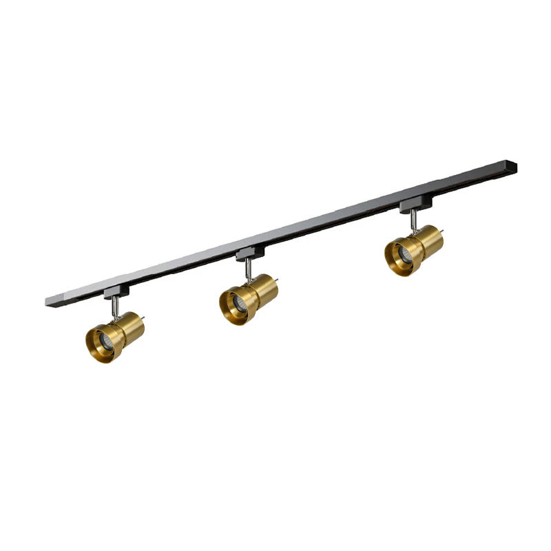 Full track system with three lights in nickel finish.