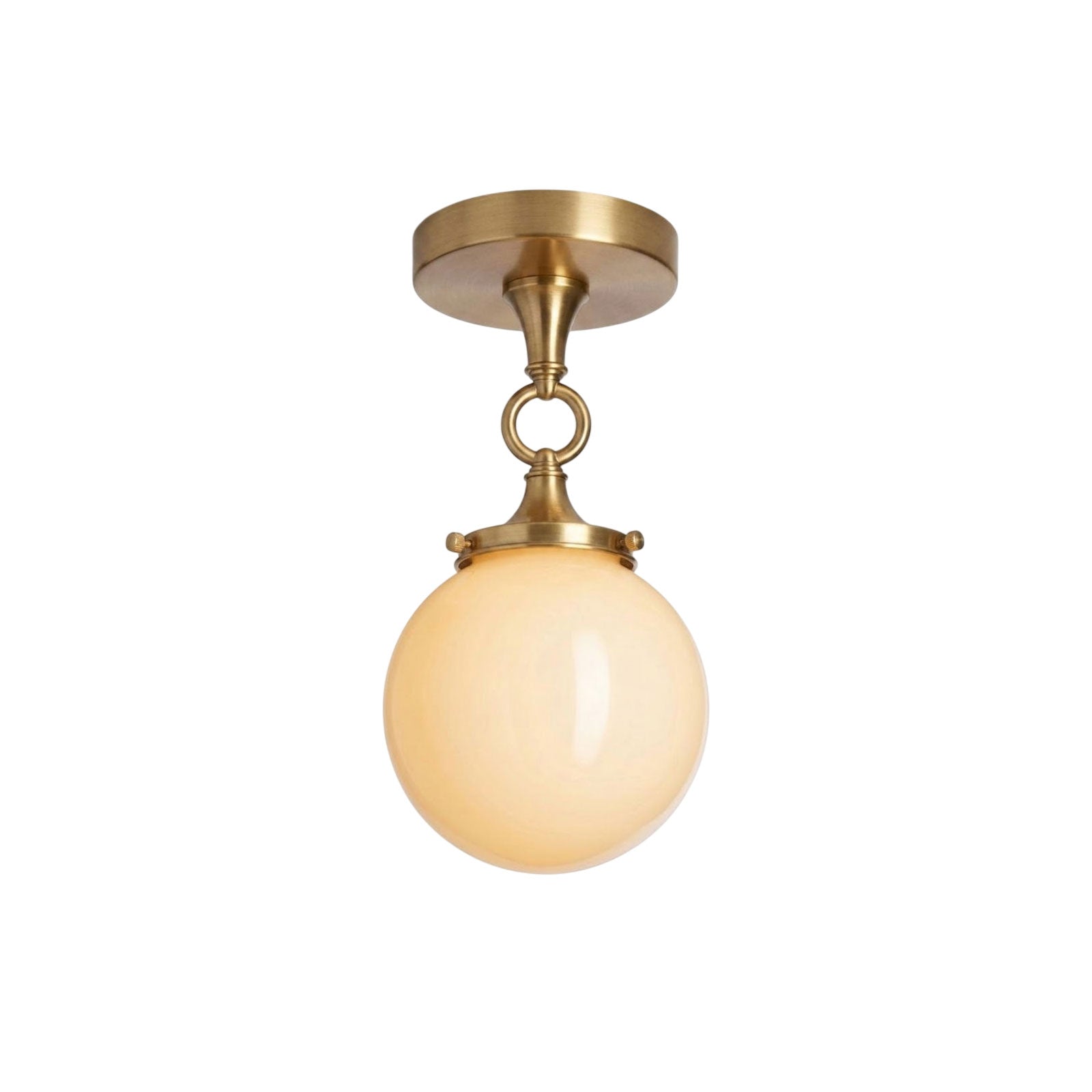Wildwood Semi-Flush Mount with brass finish and white glass globe.