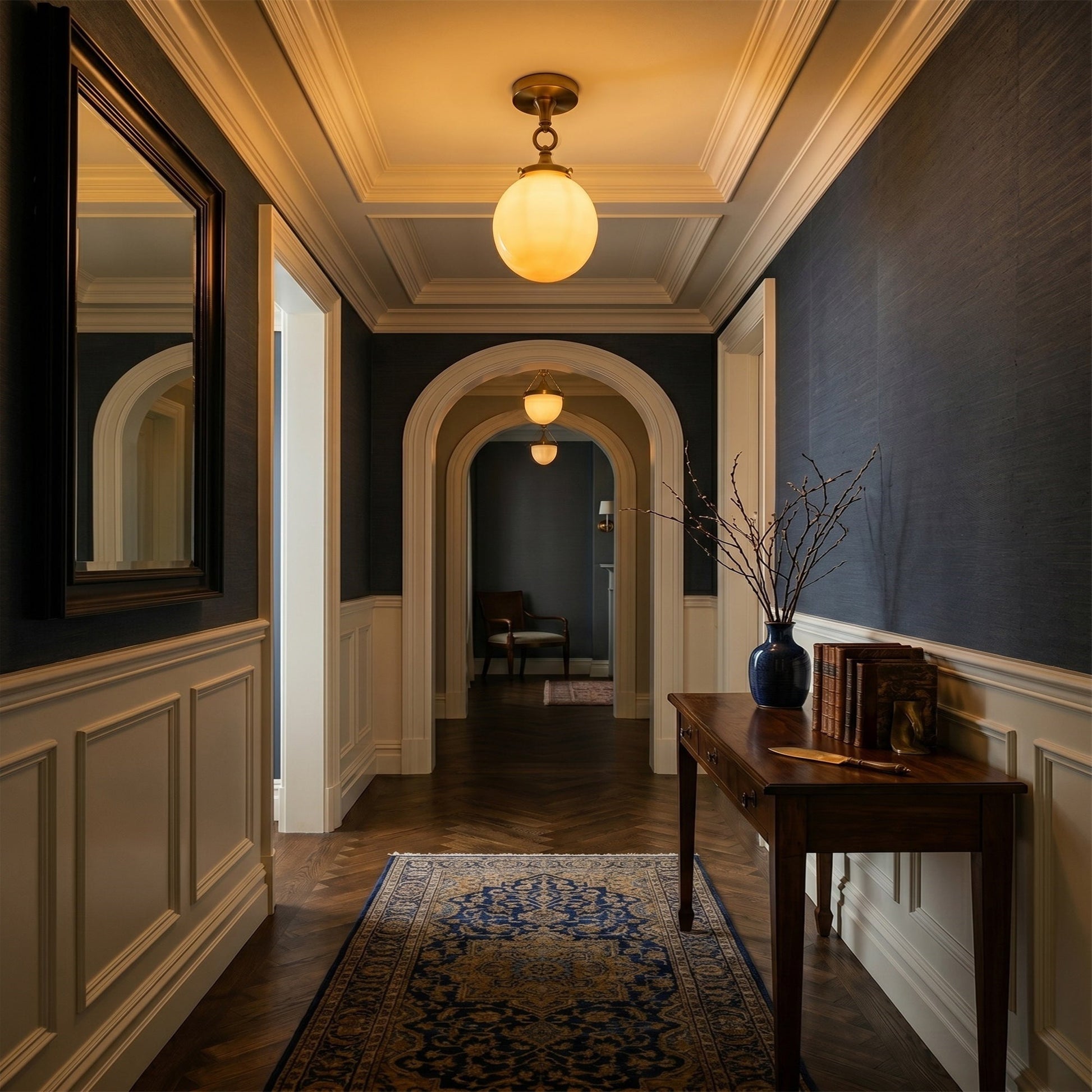 The Wildwood Semi-Flush Mount shown installed in a modern entryway.