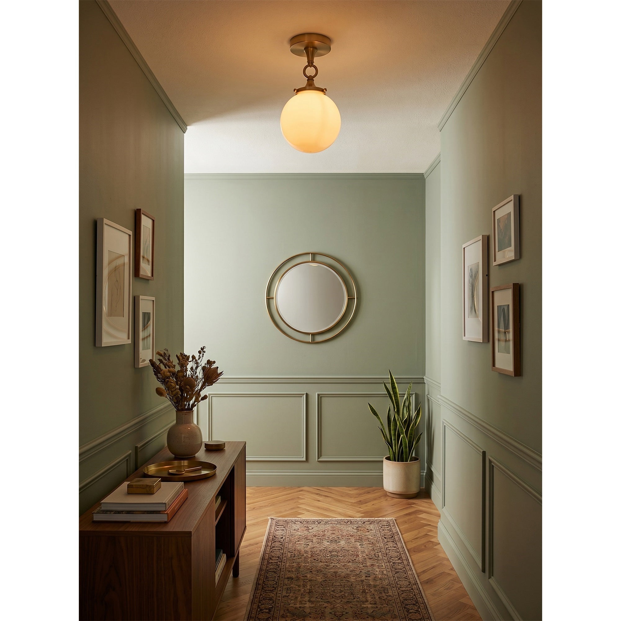 View from below of the Wildwood Semi-Flush Mount light.
