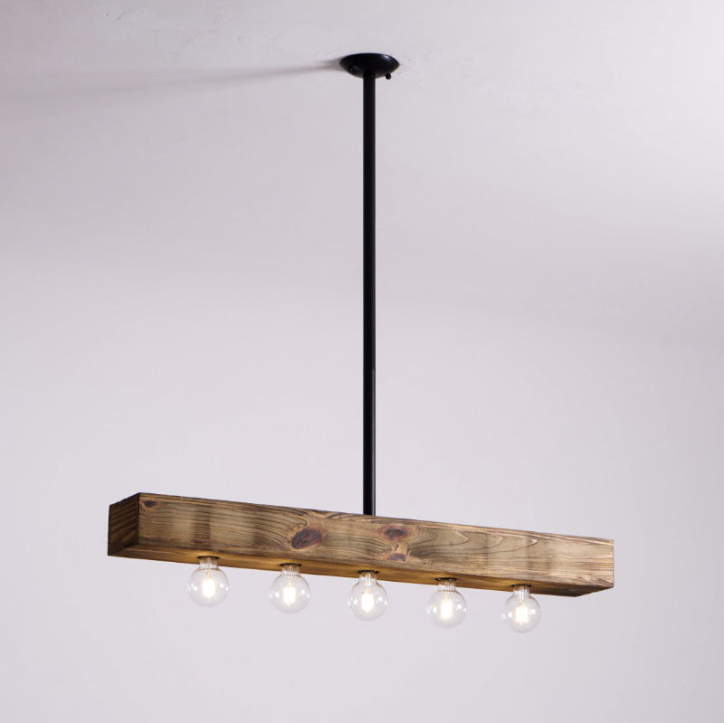 The industrial-style hardware connecting the beam to the suspension rod.