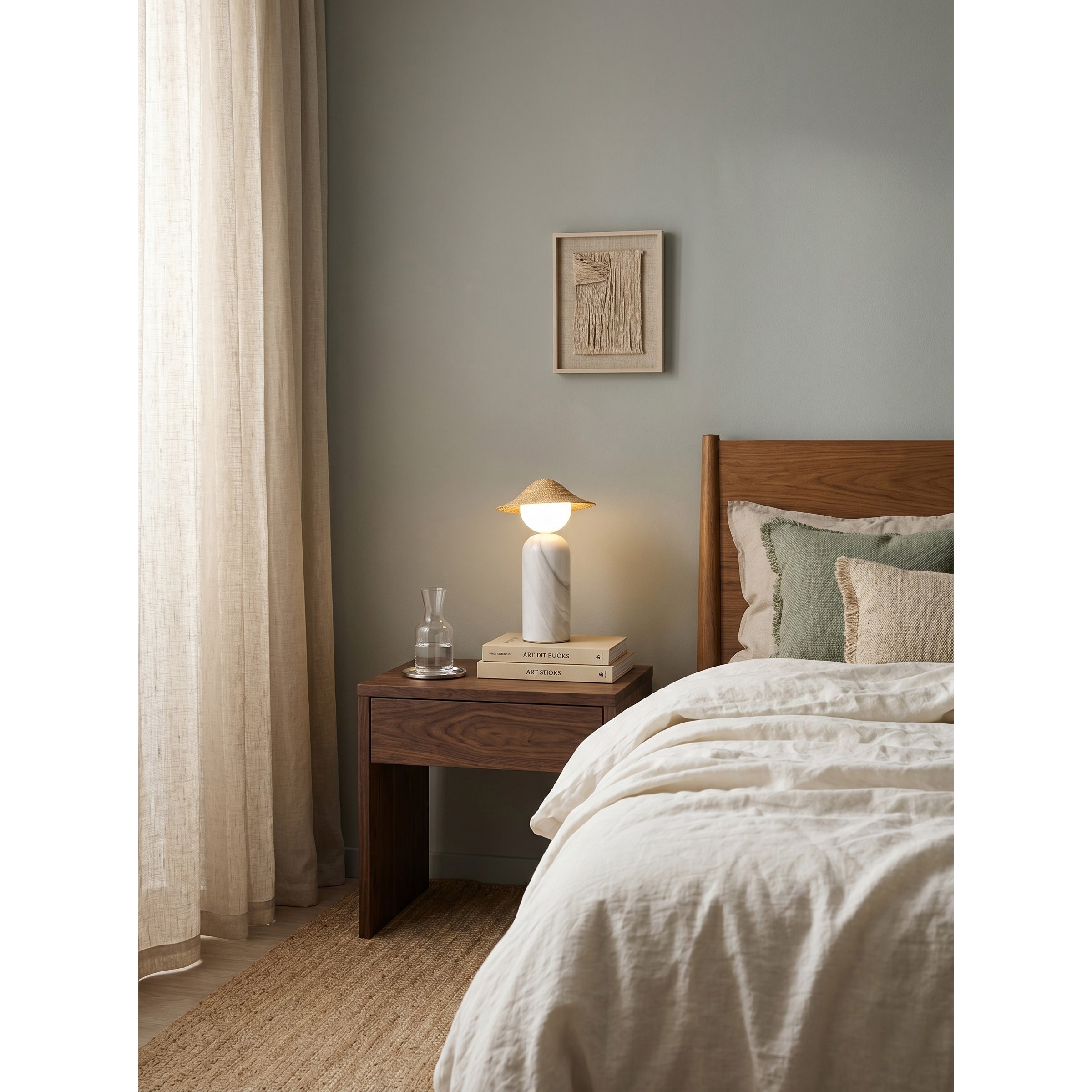 Theros Table Lamp displayed on a curated bookshelf.