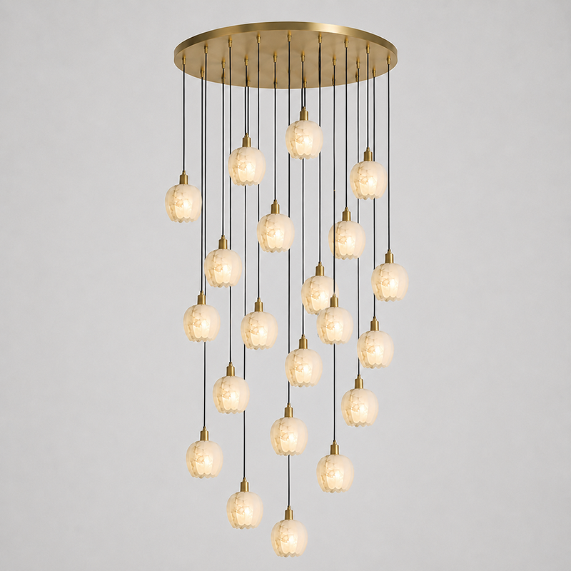 The Lilin Chandelier in a minimalist interior design setting.