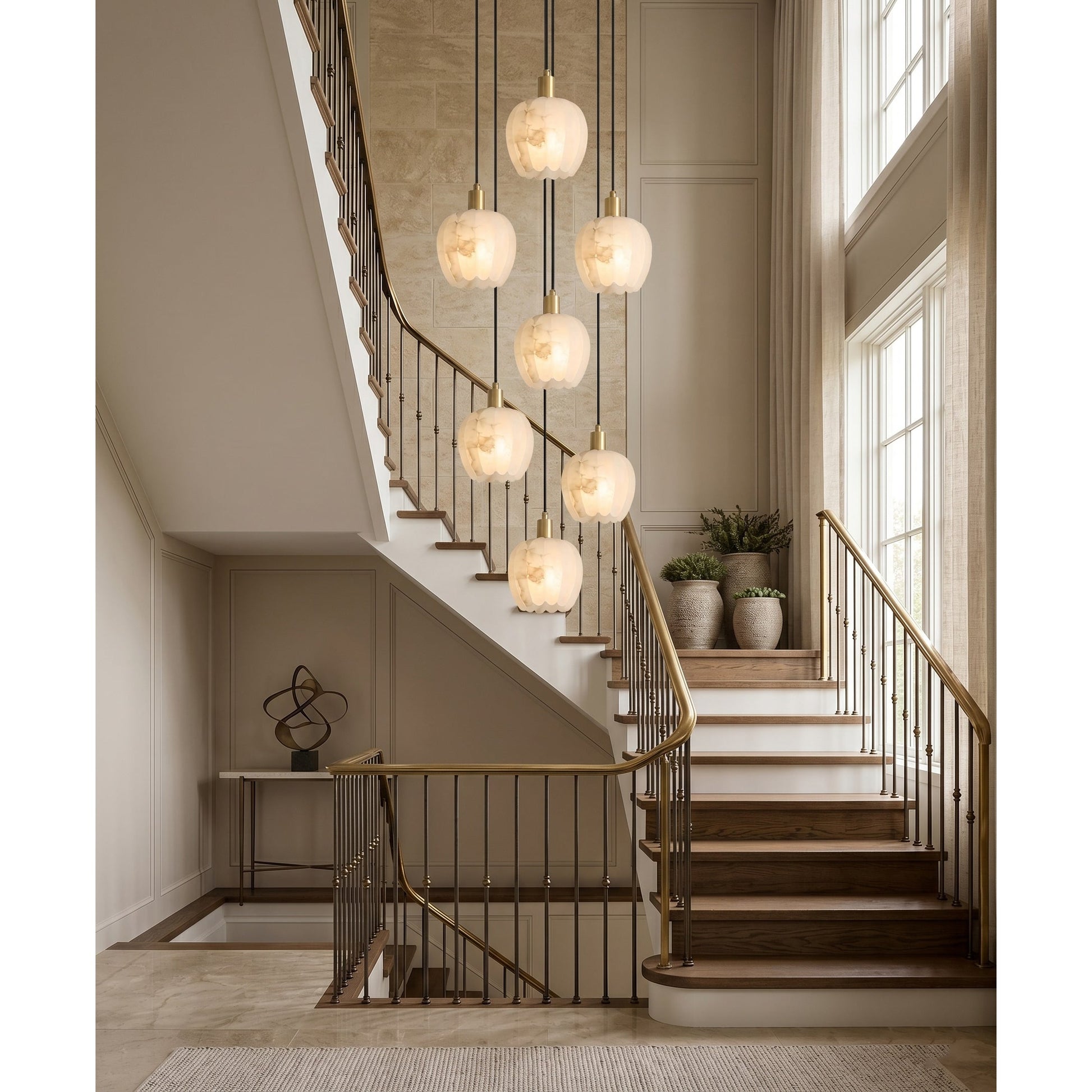 The chandelier against a dark wall to highlight its warm light.
