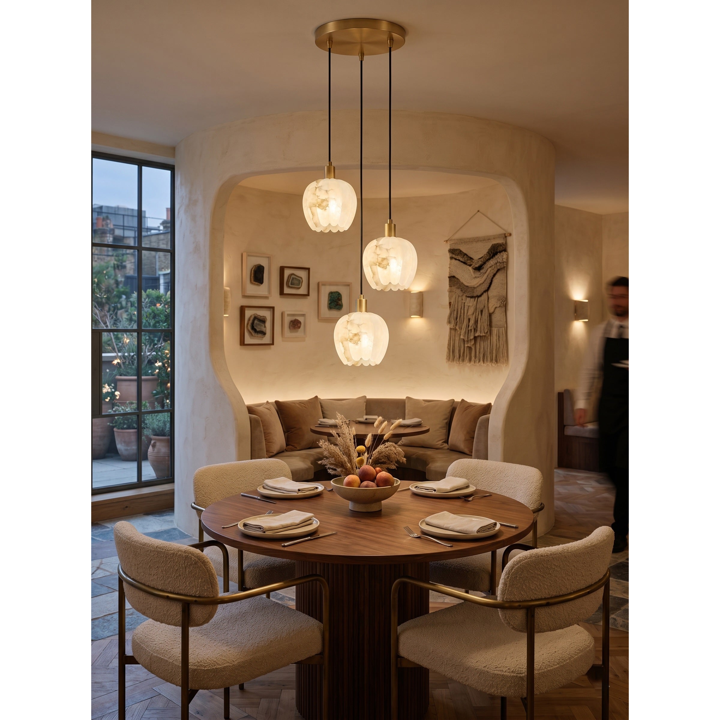 A 2-head configuration of the Lilin Alabaster Chandelier.