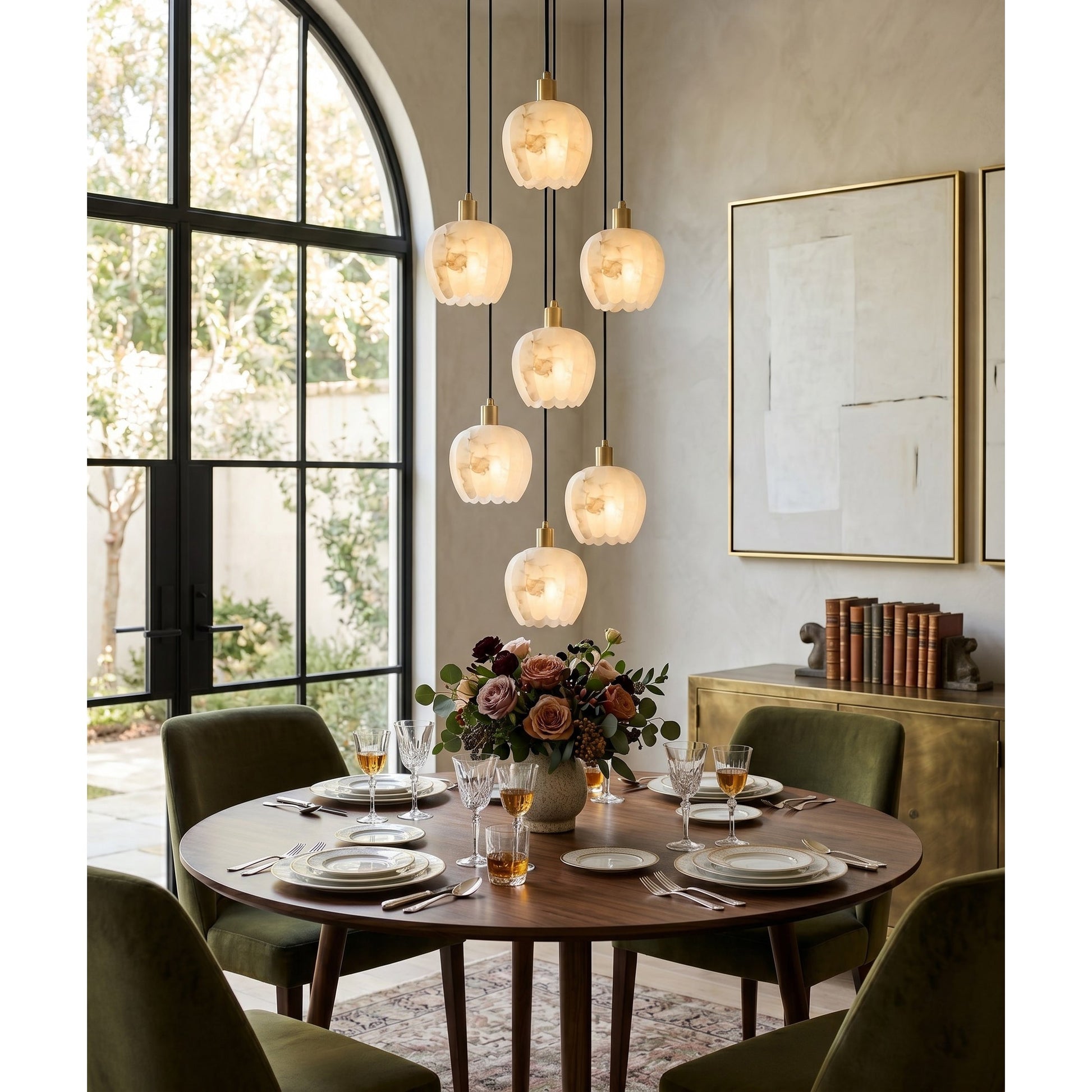 A 5-head configuration of the Lilin Alabaster Chandelier.