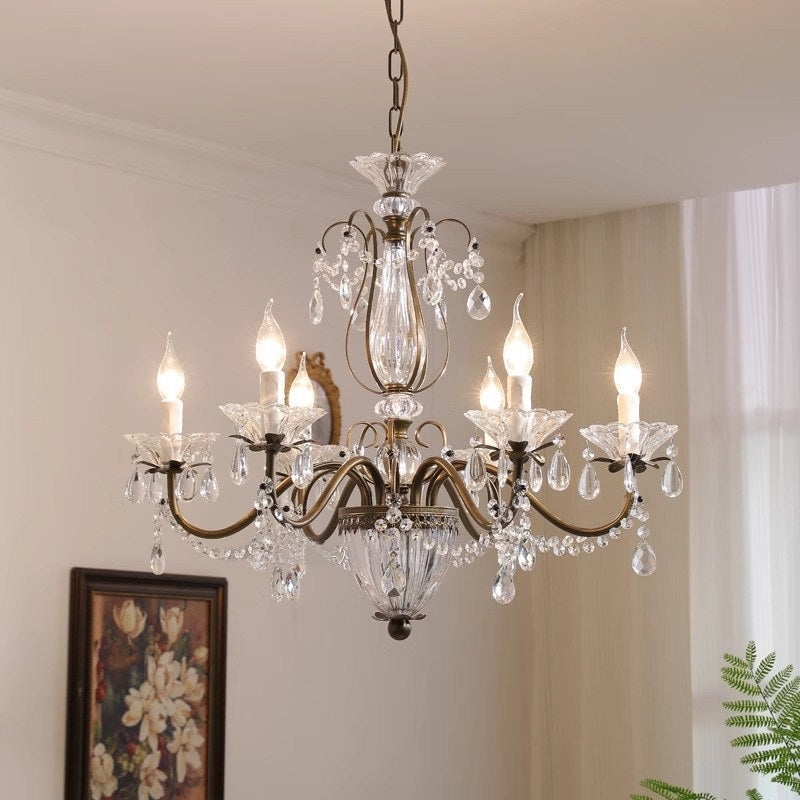 Angled view of the multi-tiered crystal arrangement.
