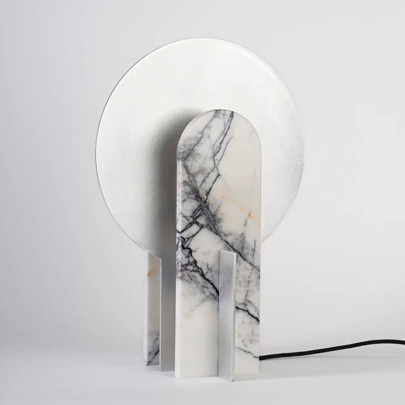The lamp shown unlit to emphasize the marble texture.
