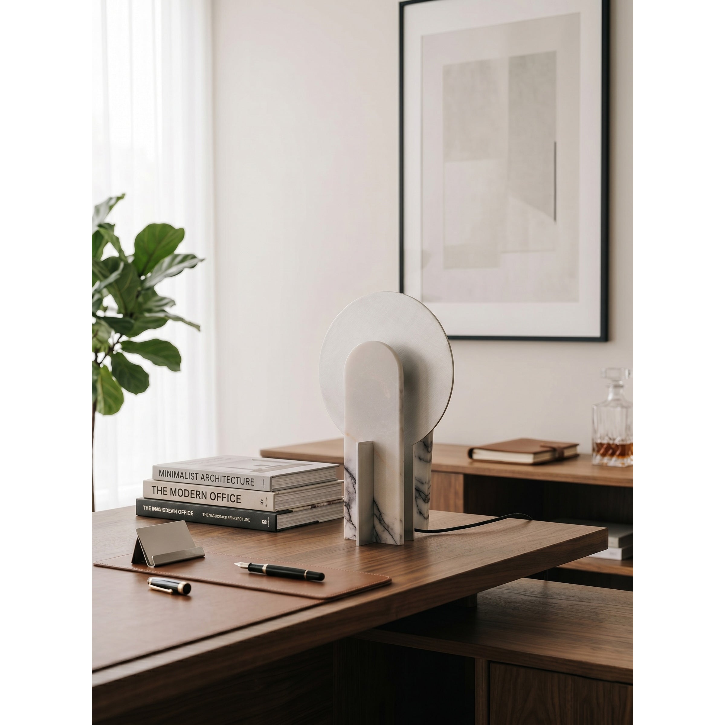 Alice Table Lamp styled on a minimalist entry console.