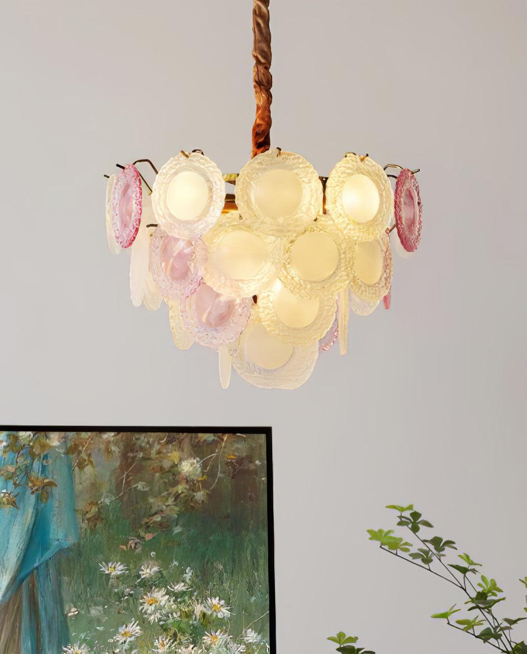 Lustra Chandelier Glass Disc Layered Playful-Neutral Decor