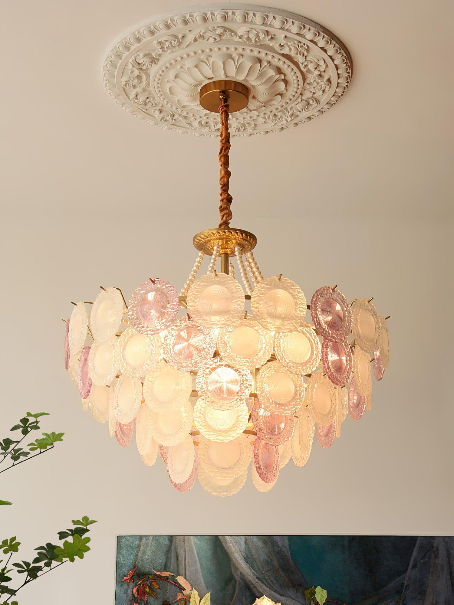 Lustra Chandelier Glass Disc Layered Playful-Neutral Decor