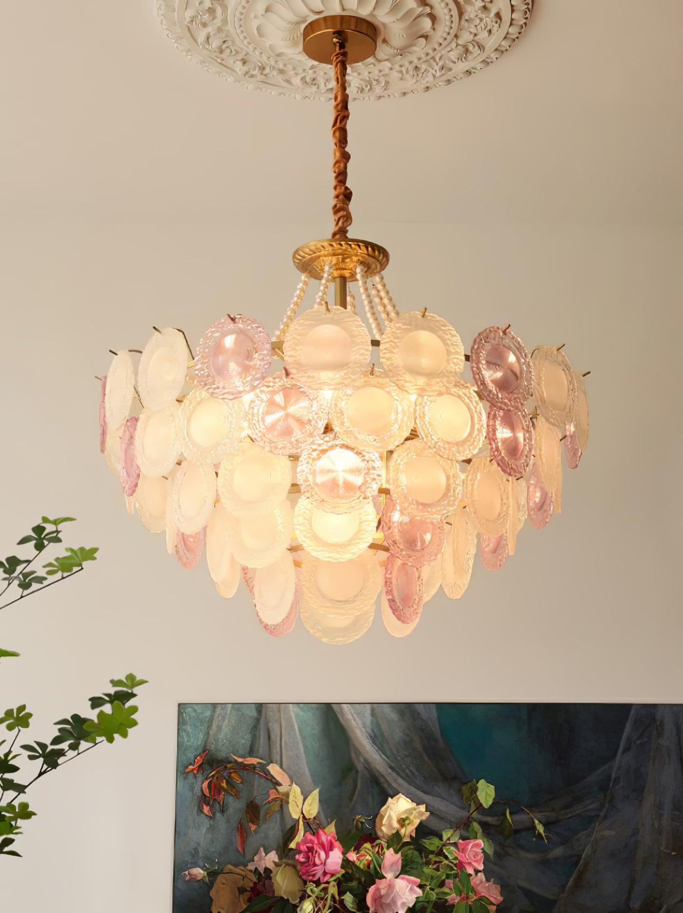 Lustra Chandelier Glass Disc Layered Playful-Neutral Decor