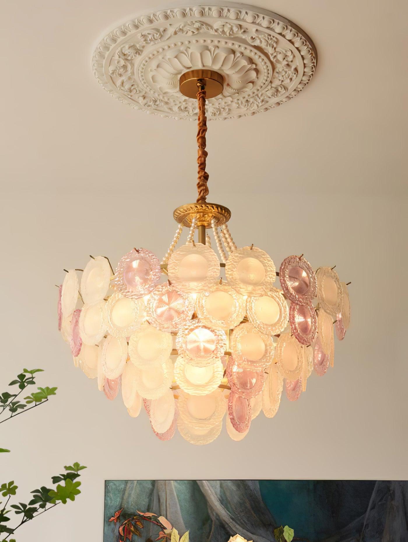 Lustra Chandelier Glass Disc Layered Playful-Neutral Decor