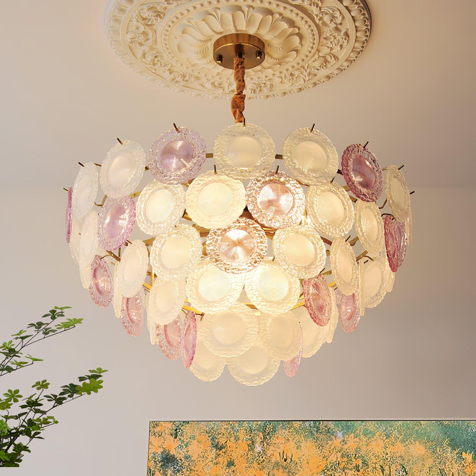 Lustra Chandelier Glass Disc Layered Playful-Neutral Decor