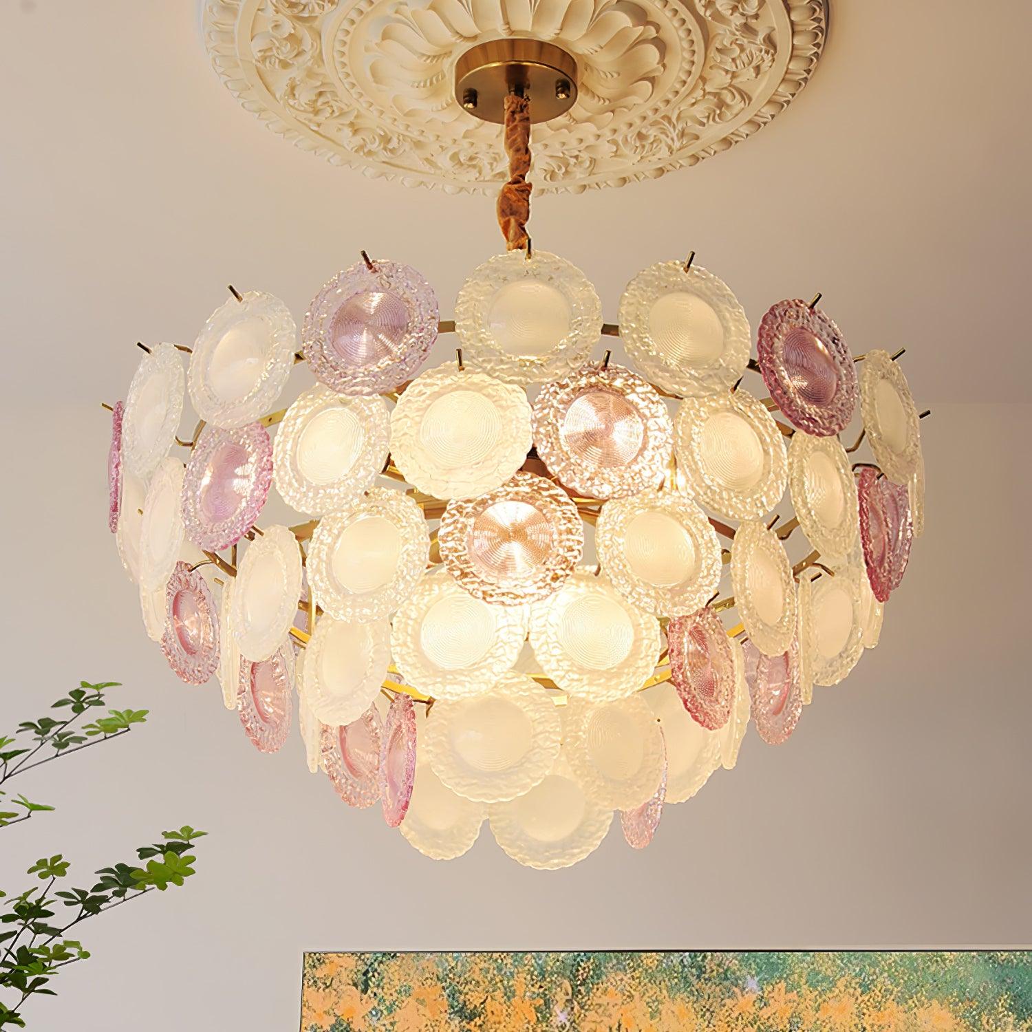 Lustra Chandelier Glass Disc Layered Playful-Neutral Decor