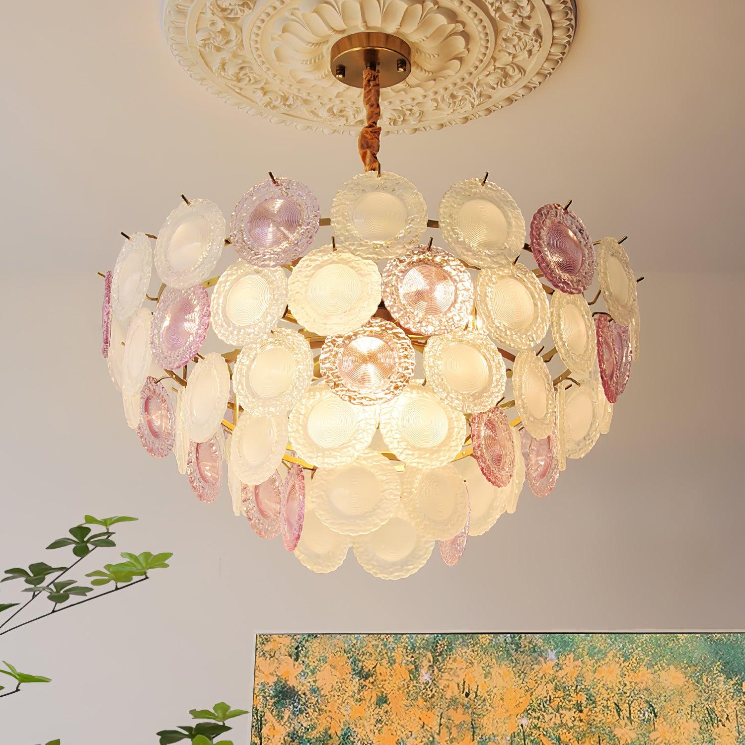 Lustra Chandelier Glass Disc Layered Playful-Neutral Decor