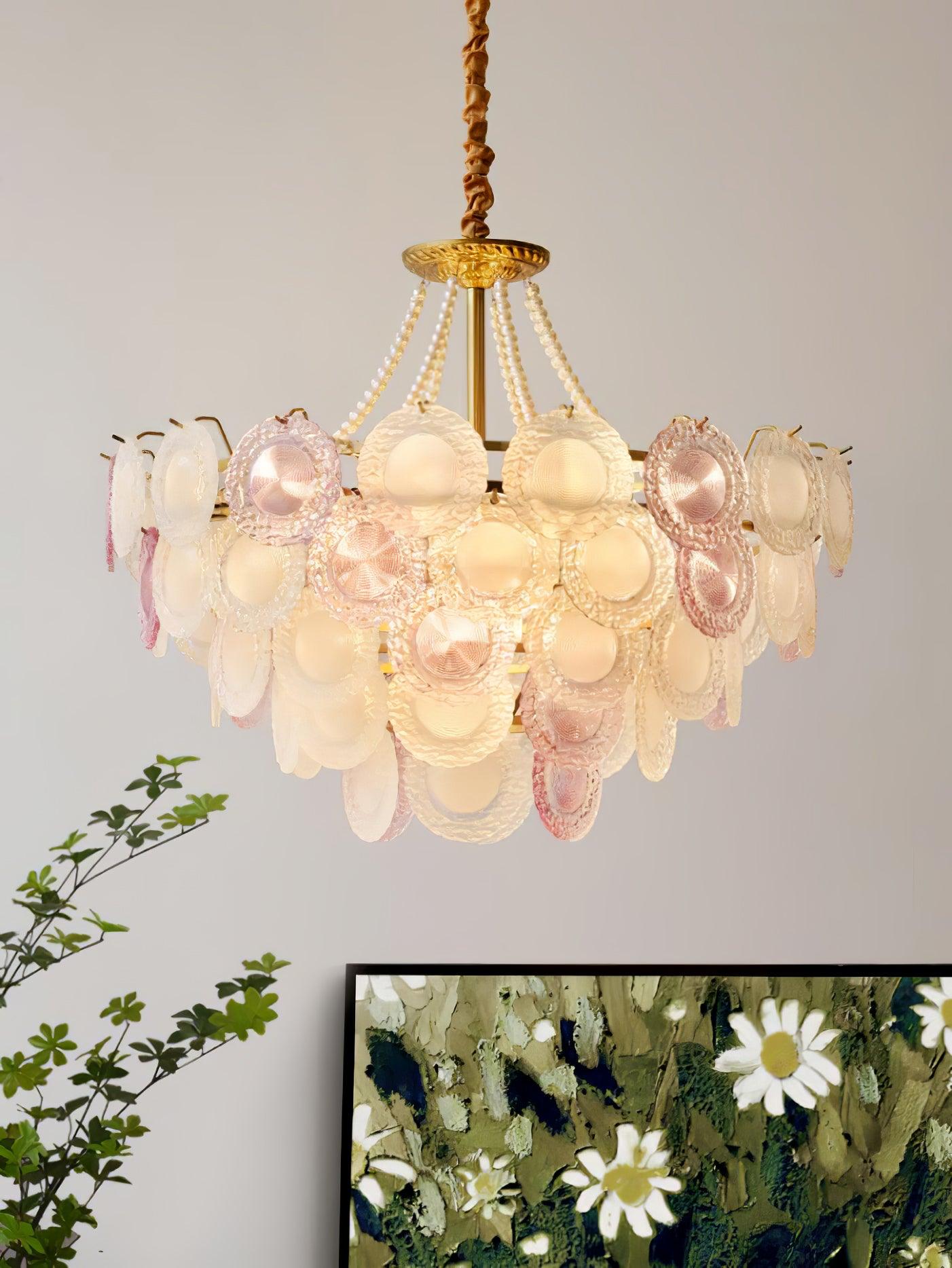 Lustra Chandelier Glass Disc Layered Playful-Neutral Decor
