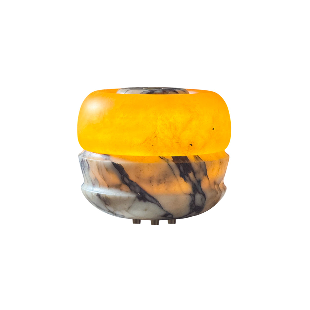 Ramson Stone Table Lamp in white marble on a neutral background.