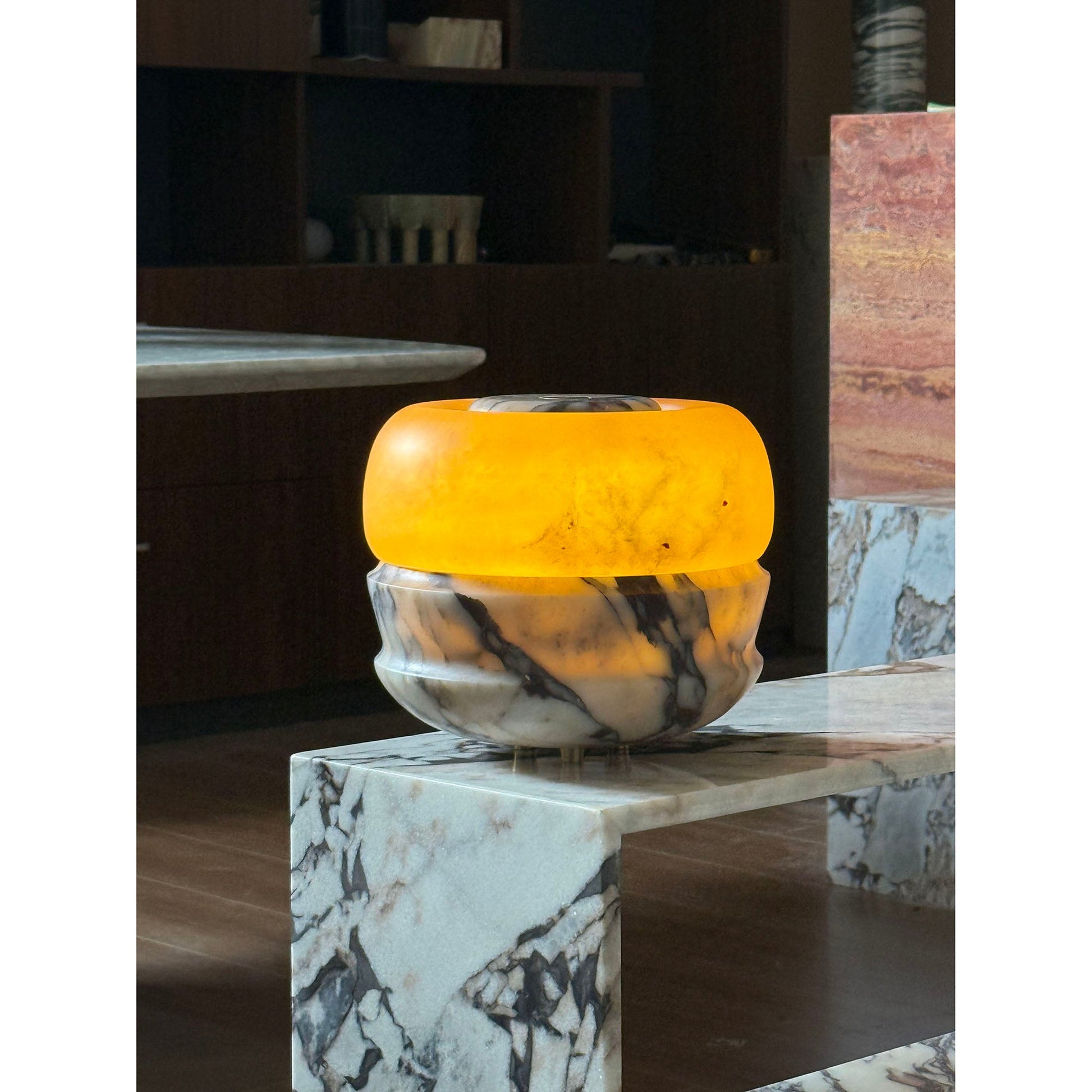 Top-down view of the Ramson Stone Table Lamp's alabaster shade.