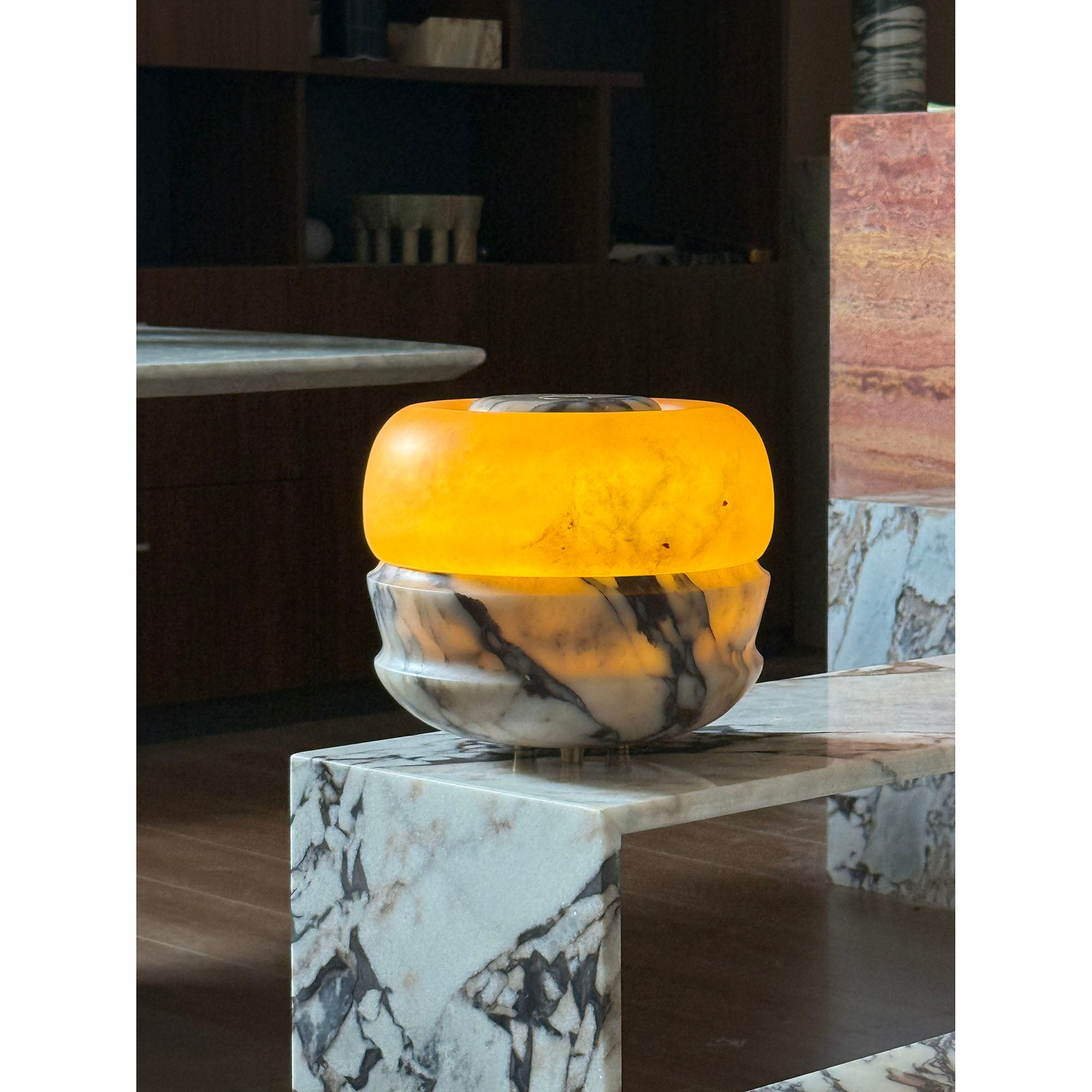 Top-down view of the Ramson Stone Table Lamp's alabaster shade.