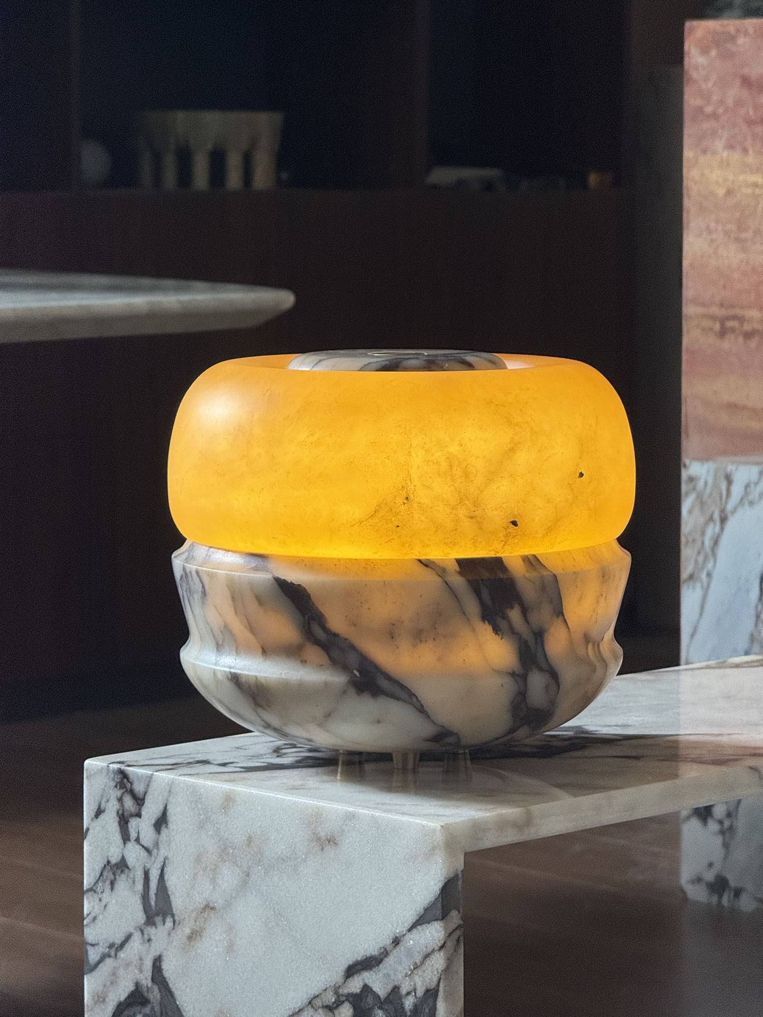 Side profile of the Ramson Stone Table Lamp showcasing its form.