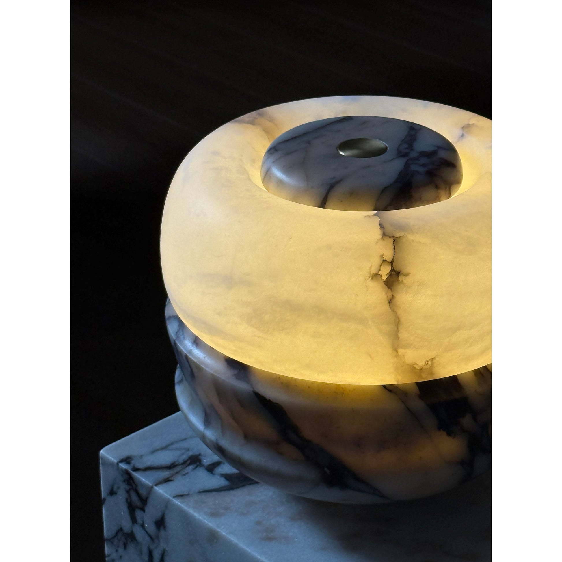Ramson Stone Table Lamp in purple marble, adding a pop of color.