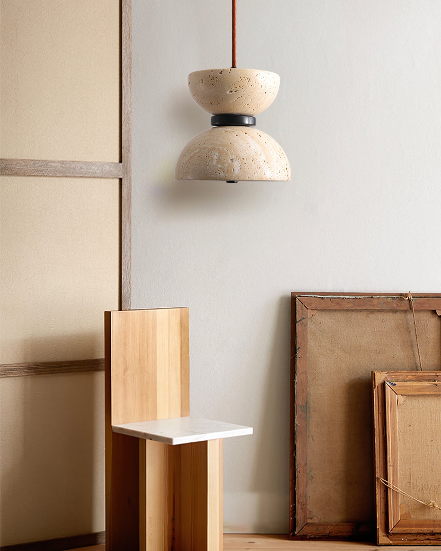Tersus Travertine Hourglass Pendant Light Double-dome-Neutral Decor