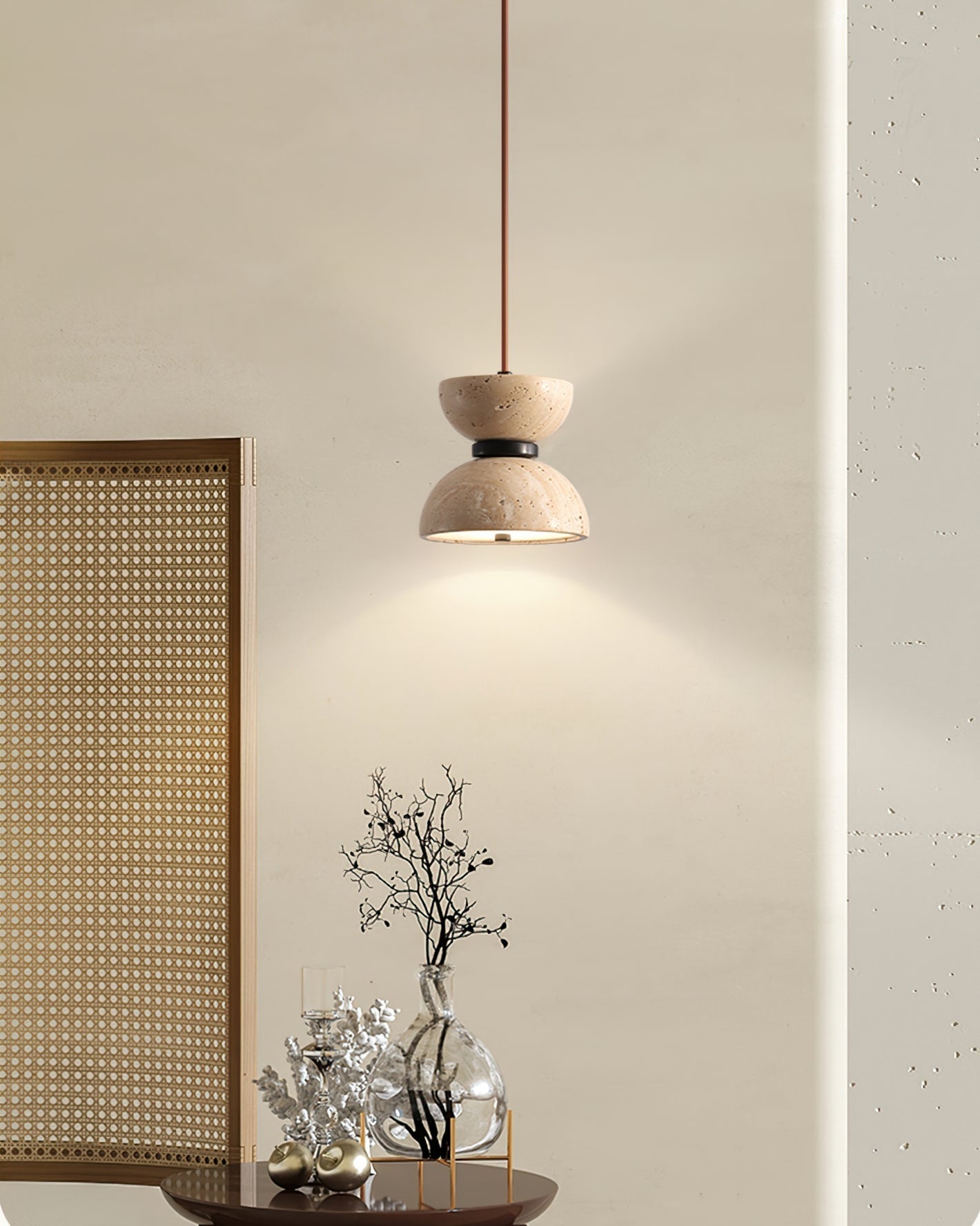 Tersus Travertine Hourglass Pendant Light Double-dome-Neutral Decor