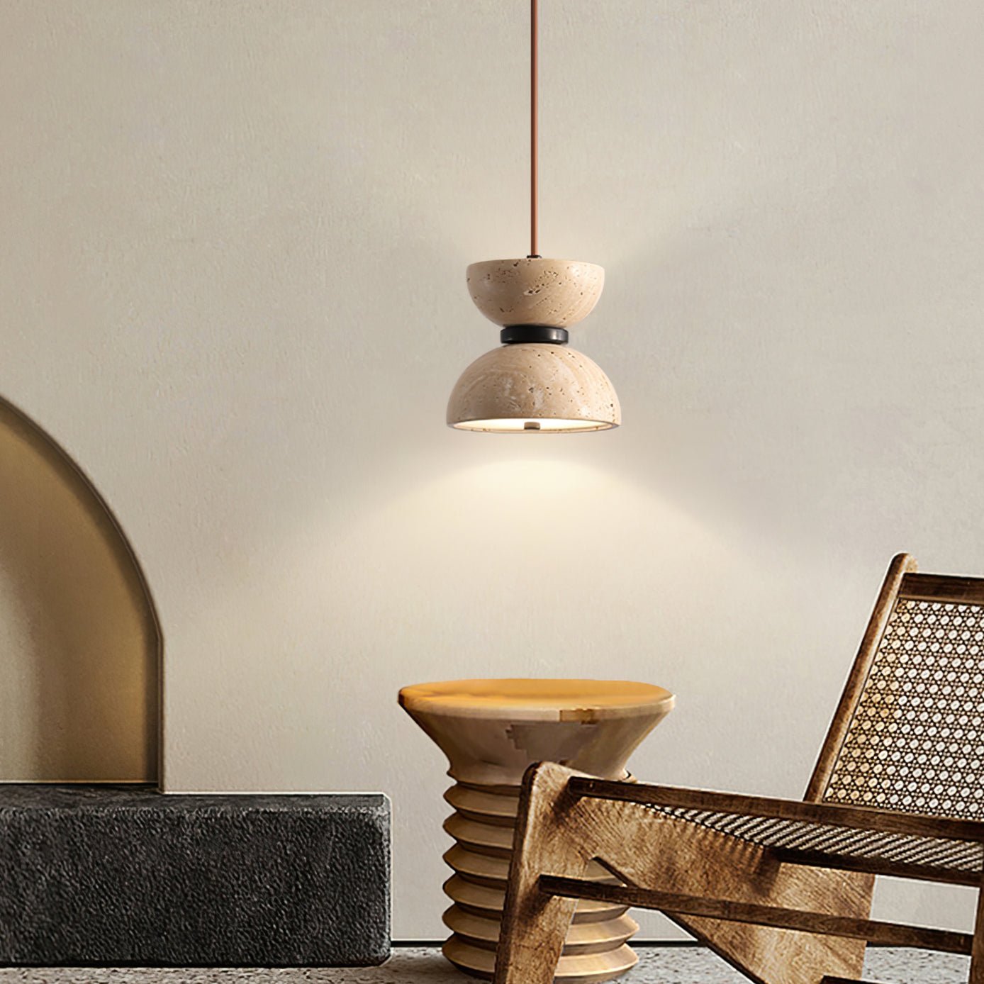Tersus Travertine Hourglass Pendant Light Double-dome-Neutral Decor