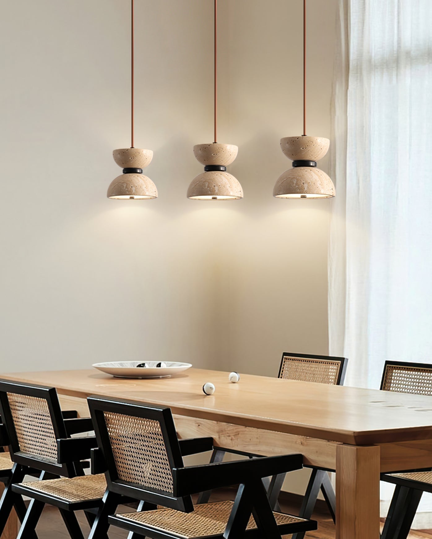 Tersus Travertine Hourglass Pendant Light Double-dome-Neutral Decor