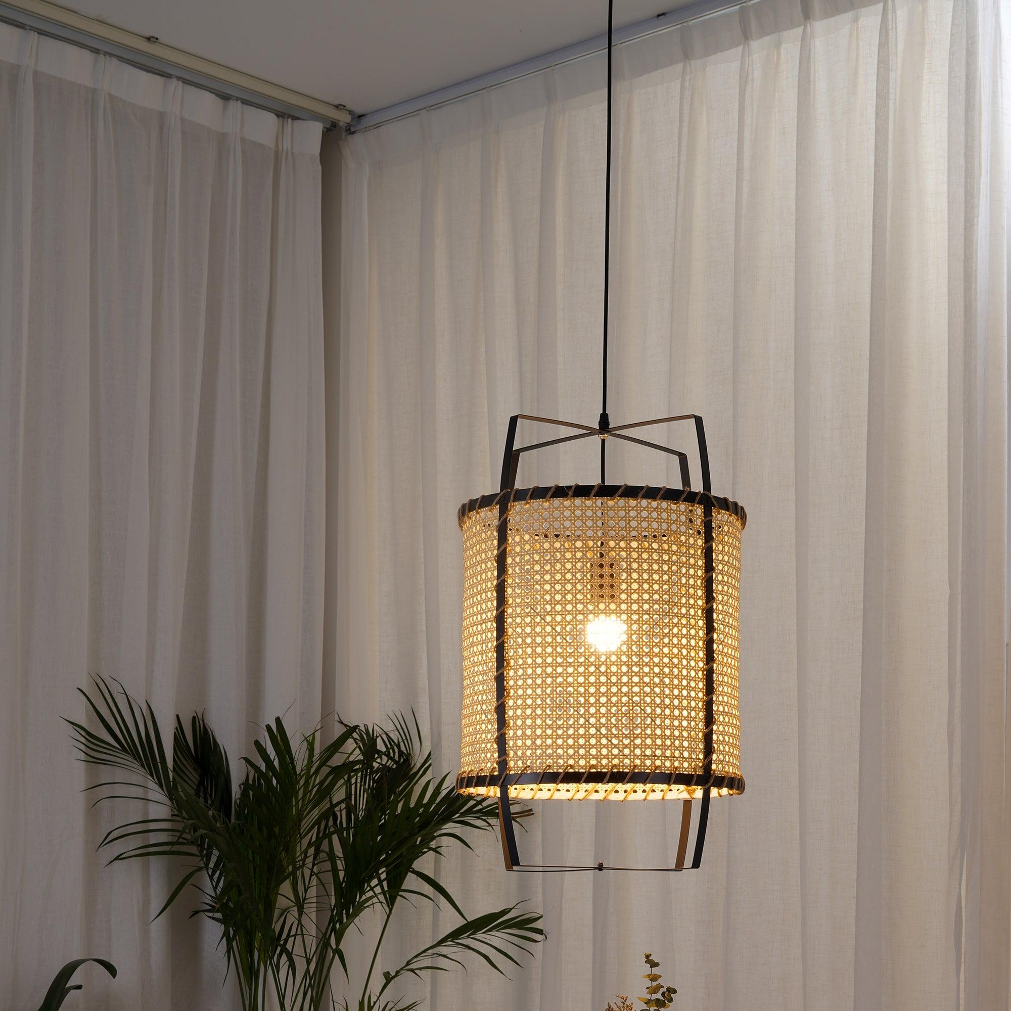 Kevis Pendant Lamp Rattan Cane Frame Industrial-Neutral Decor