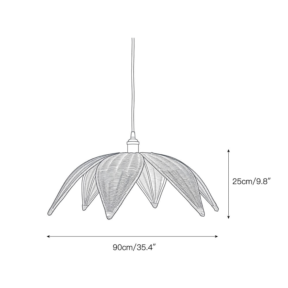 The Rattan Leaves Pendant Lamp viewed from a low angle, highlighting its sculptural form.