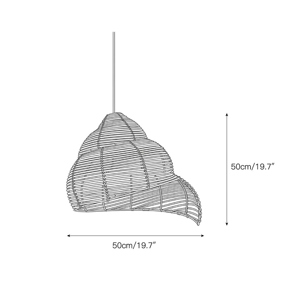 Side profile of the Rattan Spiral Shell Pendant Lamp showing its tiered design.