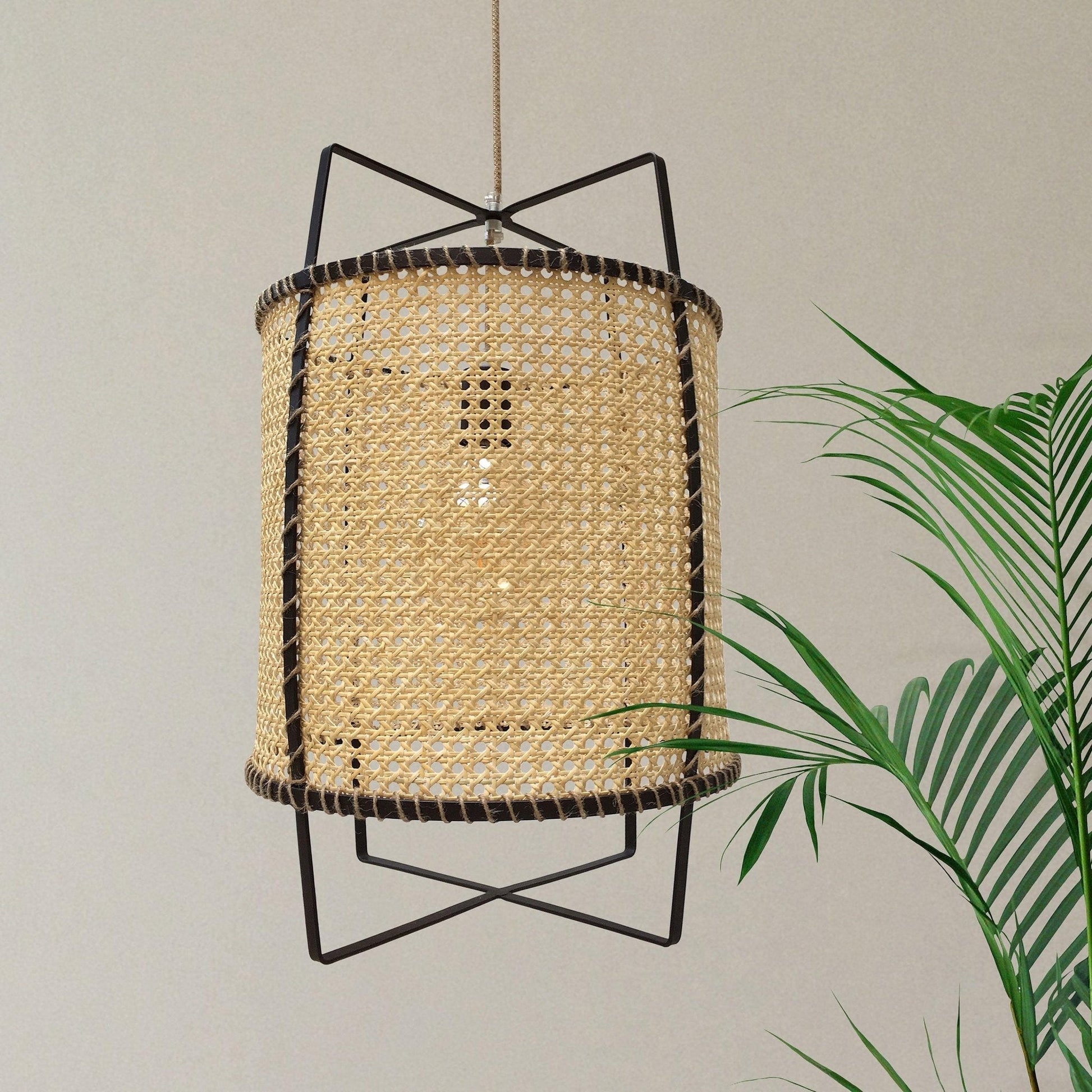 Kevis Pendant Lamp Rattan Cane Frame Industrial-Neutral Decor
