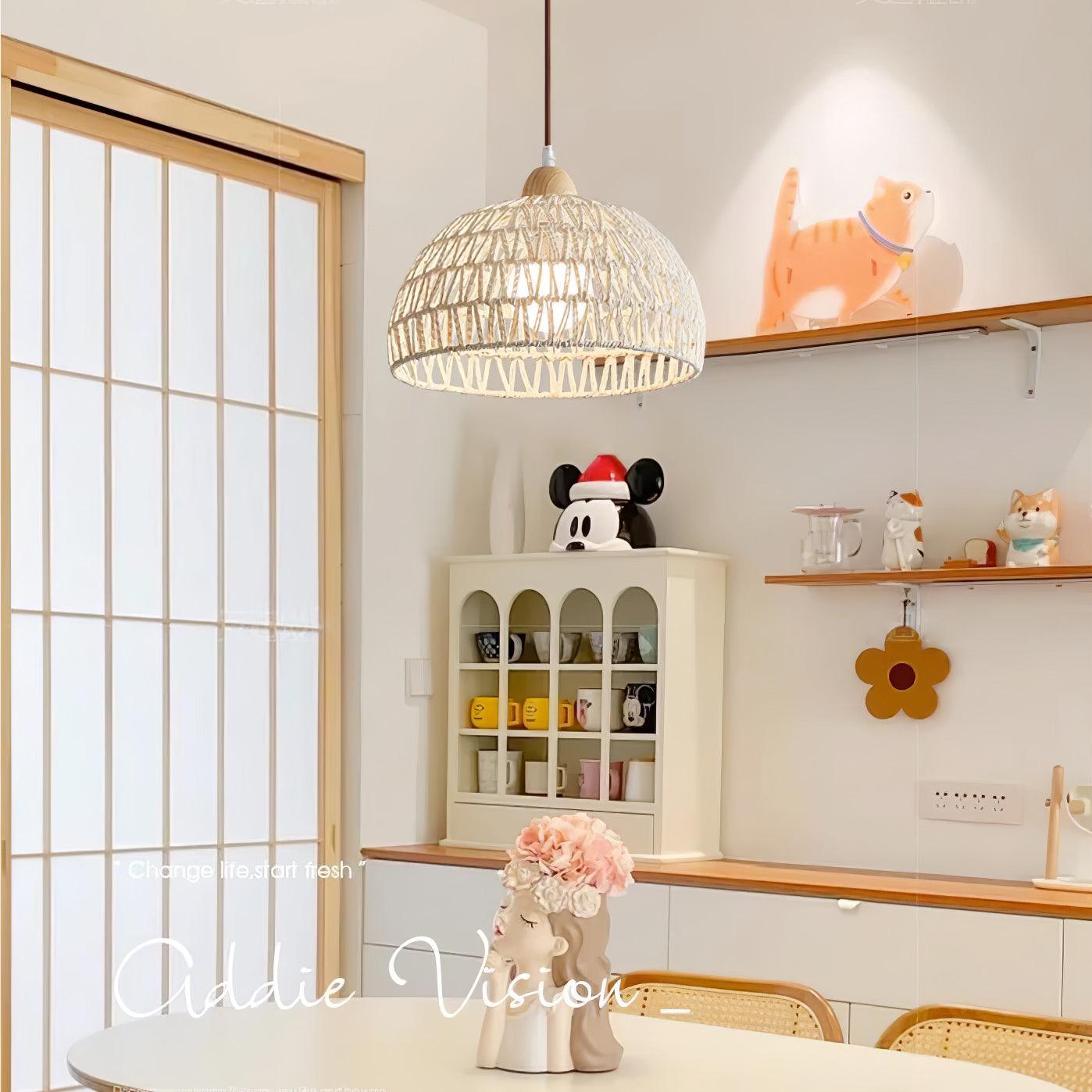 Calyran Rattan Wood Pendant Lamp-Neutral Decor