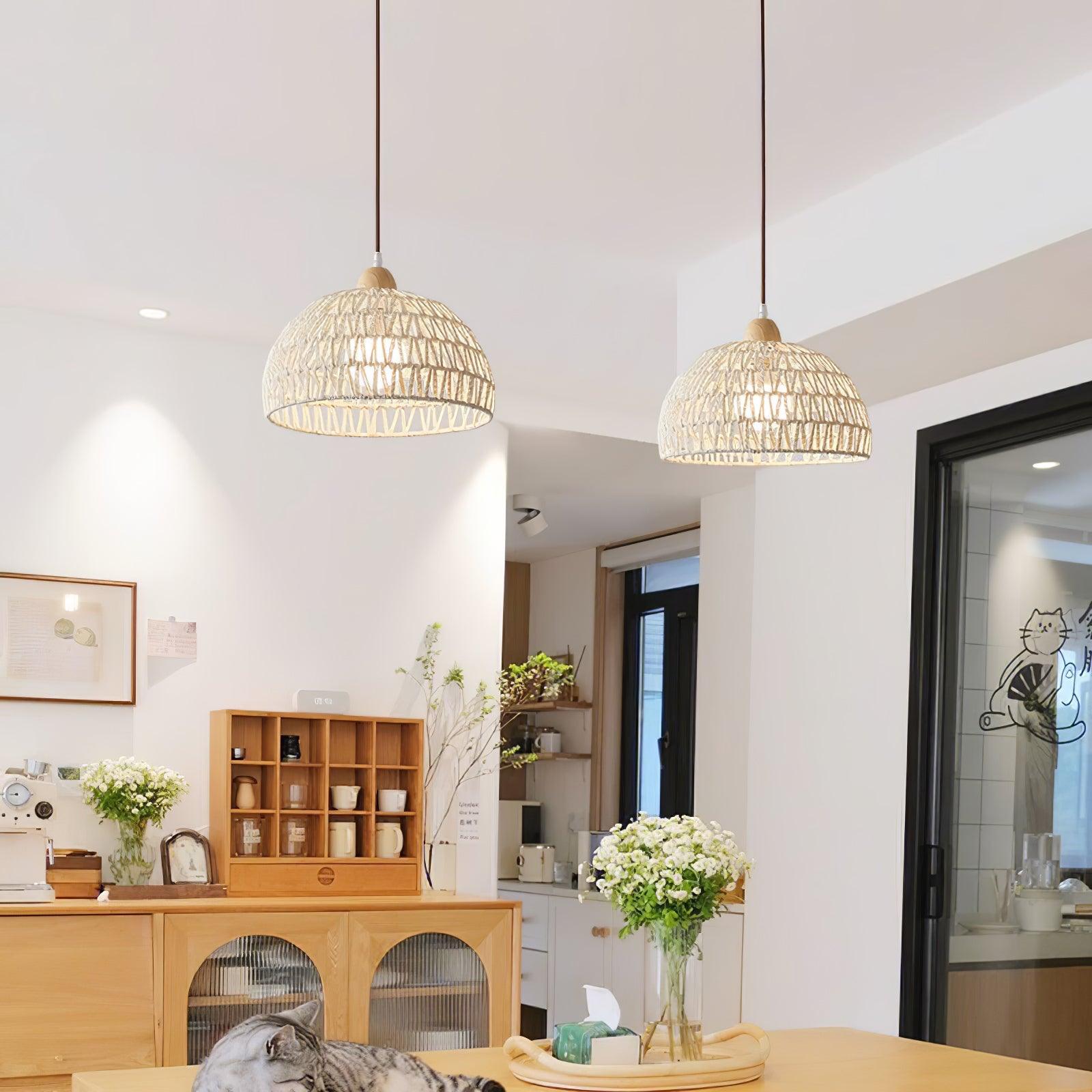 Calyran Rattan Wood Pendant Lamp-Neutral Decor