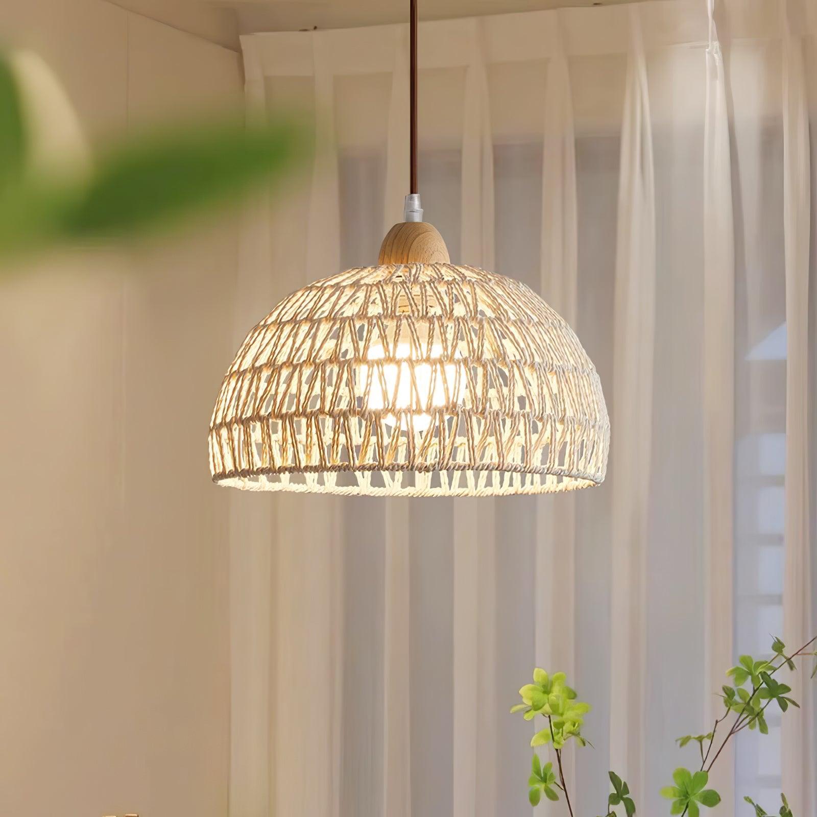 Calyran Rattan Wood Pendant Lamp-Neutral Decor