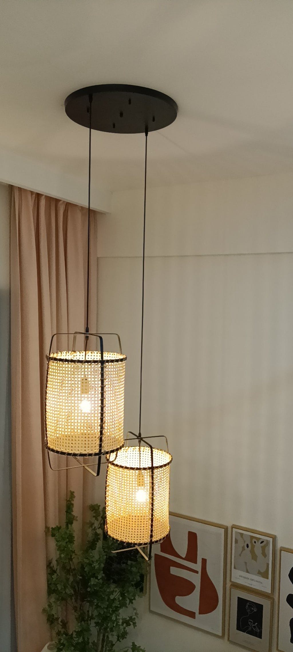 Kevis Pendant Lamp Rattan Cane Frame Industrial-Neutral Decor