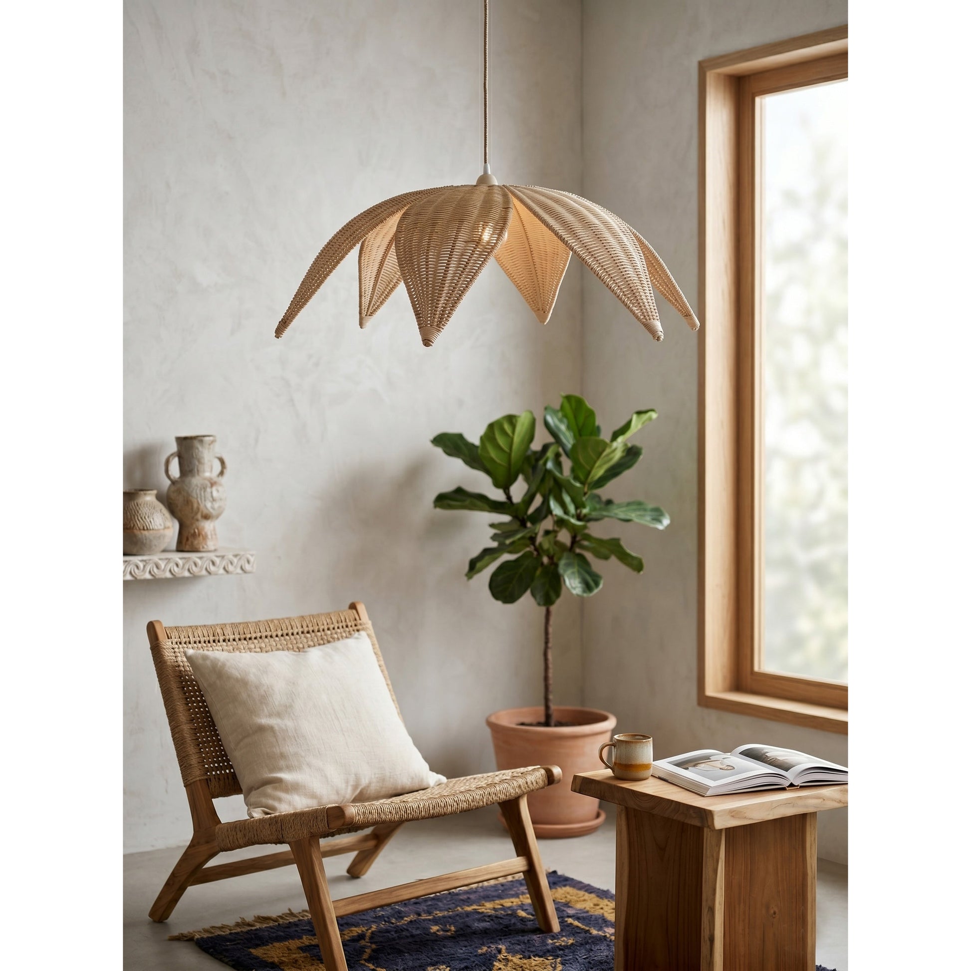A diagram showing the dimensions of the Rattan Leaves Pendant Lamp.
