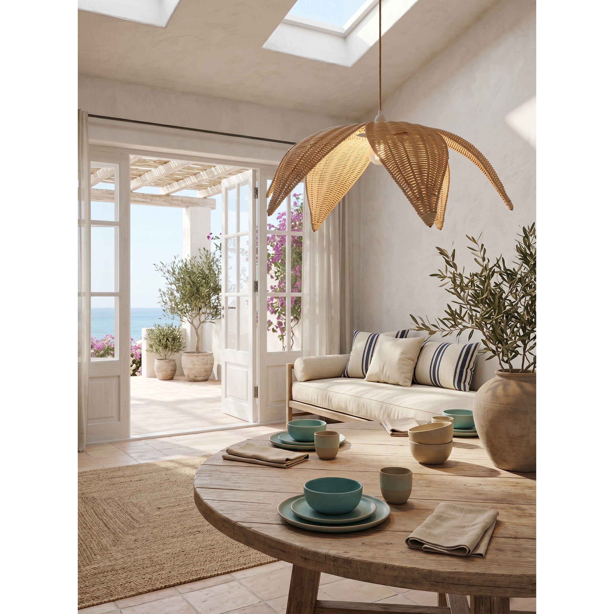 Full view of the Rattan Leaves Pendant Lamp on a plain background.