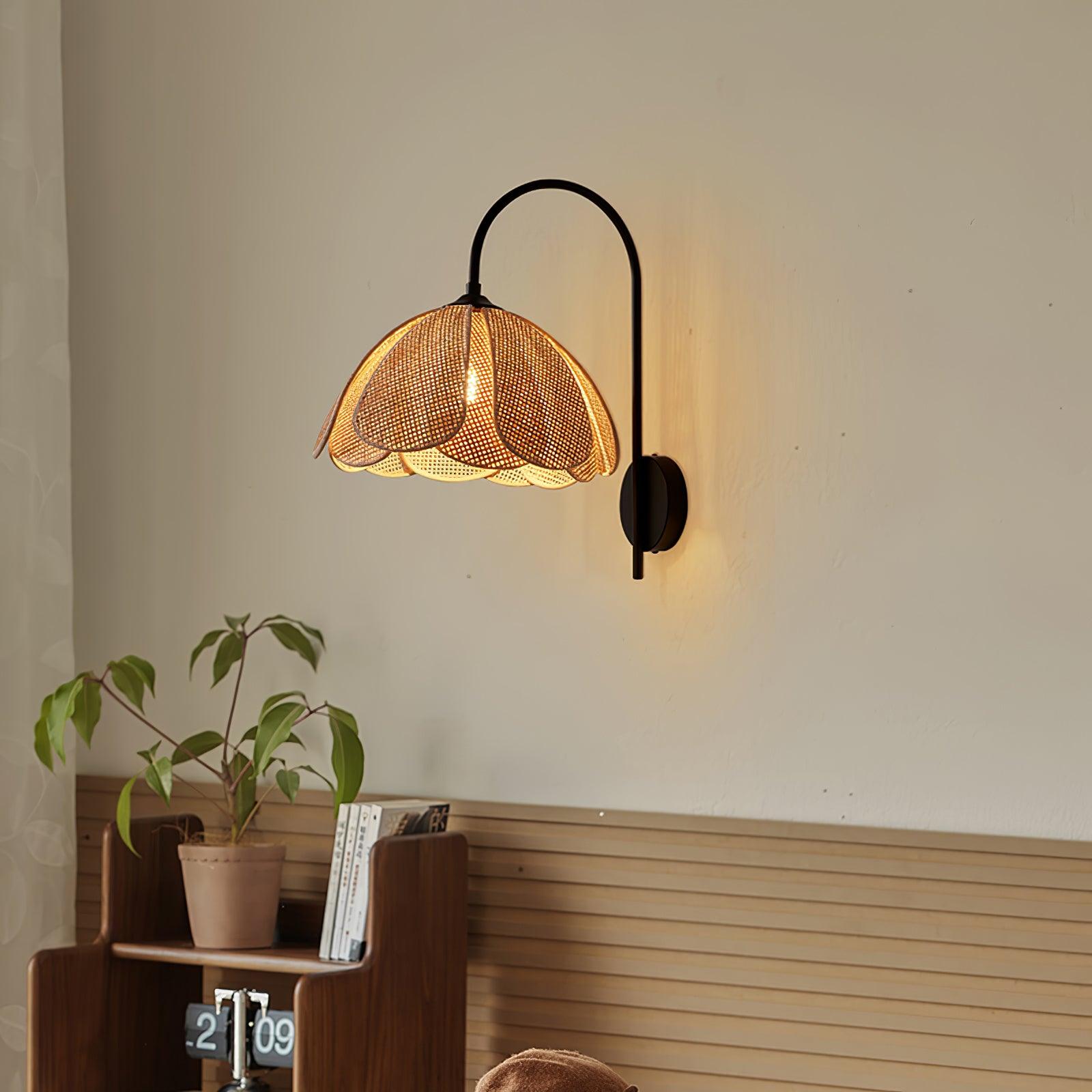 Zevelia Elegance Natural Petal Rattan Wall Lamp-Neutral Decor