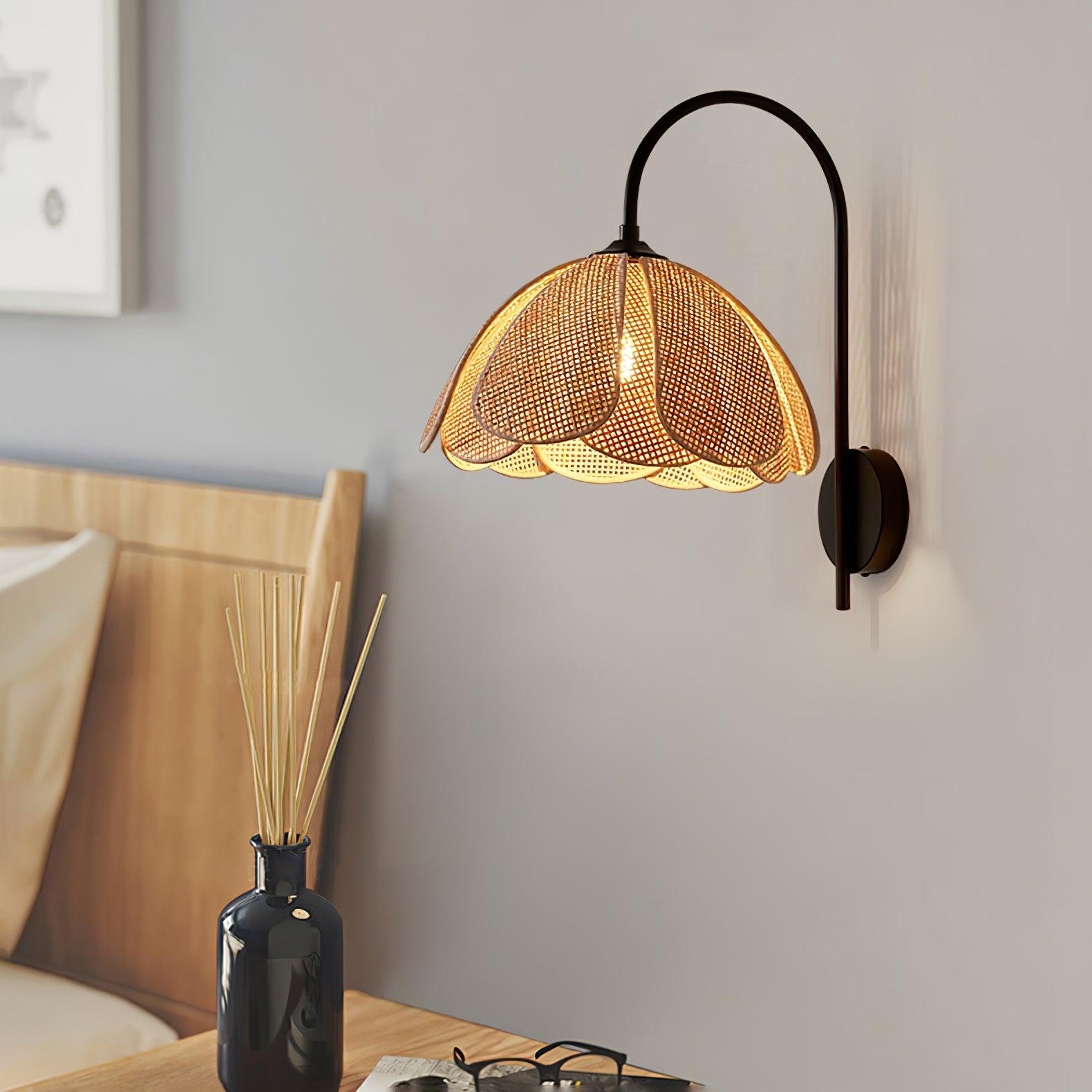 Zevelia Elegance Natural Petal Rattan Wall Lamp-Neutral Decor