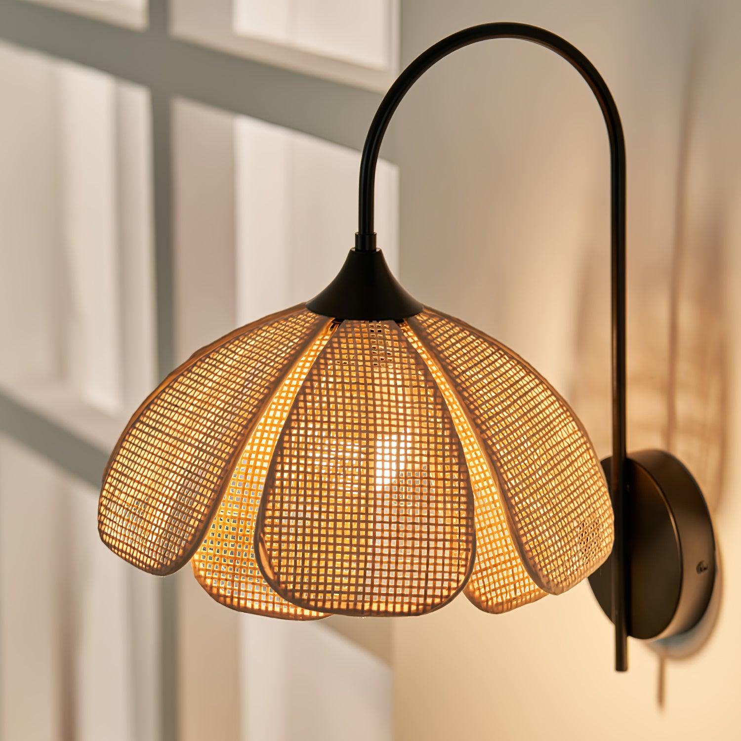 Zevelia Elegance Natural Petal Rattan Wall Lamp-Neutral Decor
